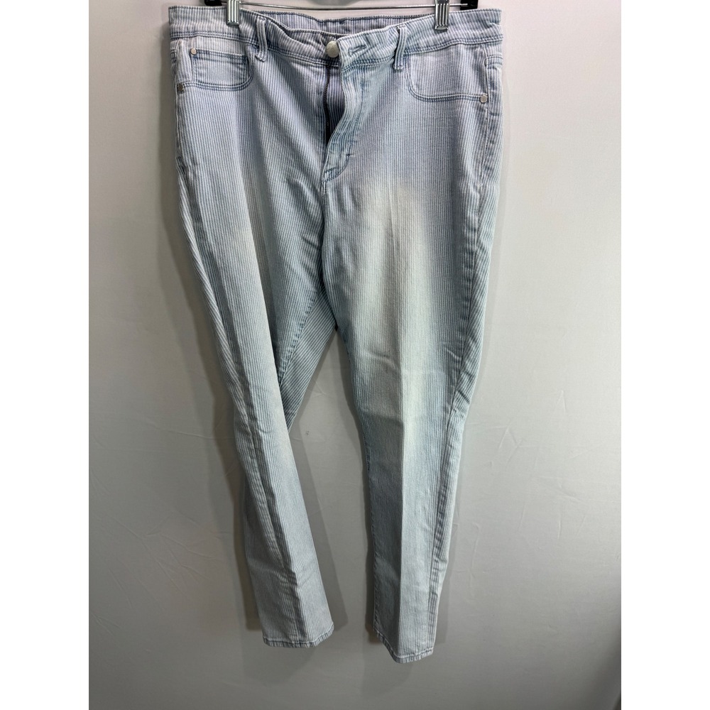 Light Blue White Pinstripe Slim Leg Denim Jeans Striped Tapered Pants Womens